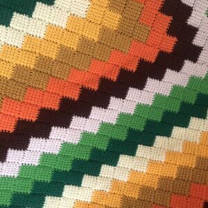 Vintage Roseanne Afghan Throw Hand Crocheted 70s Colors Orange Green Brown